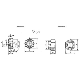 Гайка шестигранная прорезная и корончатая низкая, класс точности В ГОСТ 5919-73 - фото - 1